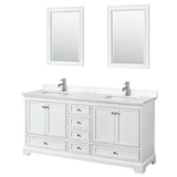 Wyndham Collection - Deborah 72 Inch Double Bathroom Vanity in White, Carrara Cultured Marble Countertop, Undermount Square Sinks, 24 Inch Mirrors