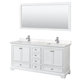 Wyndham Collection - Deborah 72 Inch Double Bathroom Vanity in White, Carrara Cultured Marble Countertop, Undermount Square Sinks, 70 Inch Mirror