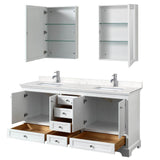 Deborah 72 Inch Double Bathroom Vanity in White, Carrara Cultured Marble Countertop, Undermount Square Sinks, Medicine Cabinets