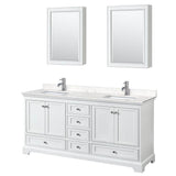 Wyndham Collection - Deborah 72 Inch Double Bathroom Vanity in White, Carrara Cultured Marble Countertop, Undermount Square Sinks, Medicine Cabinets