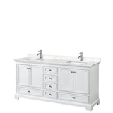 Wyndham Collection - Deborah 72 Inch Double Bathroom Vanity in White, Carrara Cultured Marble Countertop, Undermount Square Sinks, No Mirrors