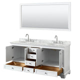 Deborah 72 Inch Double Bathroom Vanity in Dark Espresso, White Carrara Marble Countertop, Undermount Oval Sinks, and 70 Inch Mirror