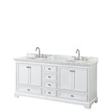 Wyndham Collection - Deborah 72 Inch Double Bathroom Vanity in White, White Carrara Marble Countertop, Undermount Oval Sinks, and No Mirrors - White