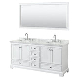 Wyndham Collection - Deborah 72 Inch Double Bathroom Vanity in White, White Carrara Marble Countertop, Undermount Square Sinks, and 70 Inch Mirror - White