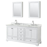 Wyndham Collection - Deborah 72 Inch Double Bathroom Vanity in White, White Carrara Marble Countertop, Undermount Square Sinks, and Medicine Cabinets - White
