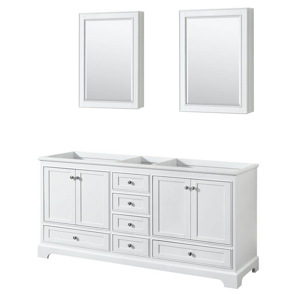 Wyndham Collection - Deborah 72 Inch Double Bathroom Vanity in White, No Countertop, No Sinks, and Medicine Cabinets - White