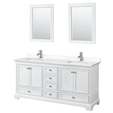 Wyndham Collection - Deborah 72 Inch Double Bathroom Vanity in White, White Cultured Marble Countertop, Undermount Square Sinks, 24 Inch Mirrors