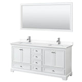 Wyndham Collection - Deborah 72 Inch Double Bathroom Vanity in White, White Cultured Marble Countertop, Undermount Square Sinks, 70 Inch Mirror