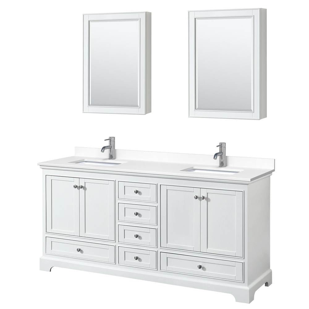 Wyndham Collection - Deborah 72 Inch Double Bathroom Vanity in White, White Cultured Marble Countertop, Undermount Square Sinks, Medicine Cabinets