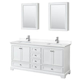 Wyndham Collection - Deborah 72 Inch Double Bathroom Vanity in White, White Cultured Marble Countertop, Undermount Square Sinks, Medicine Cabinets