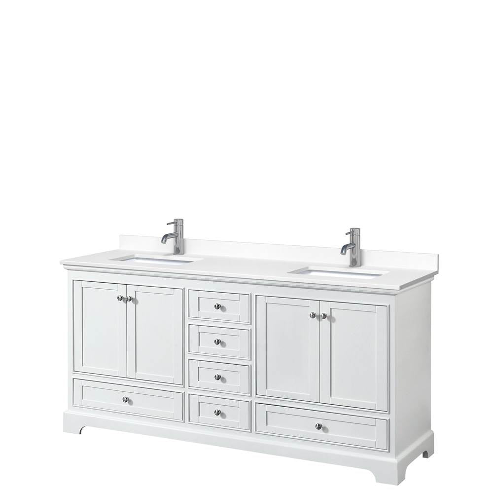 Wyndham Collection - Deborah 72 Inch Double Bathroom Vanity in White, White Cultured Marble Countertop, Undermount Square Sinks, No Mirrors