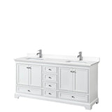 Wyndham Collection - Deborah 72 Inch Double Bathroom Vanity in White, White Cultured Marble Countertop, Undermount Square Sinks, No Mirrors