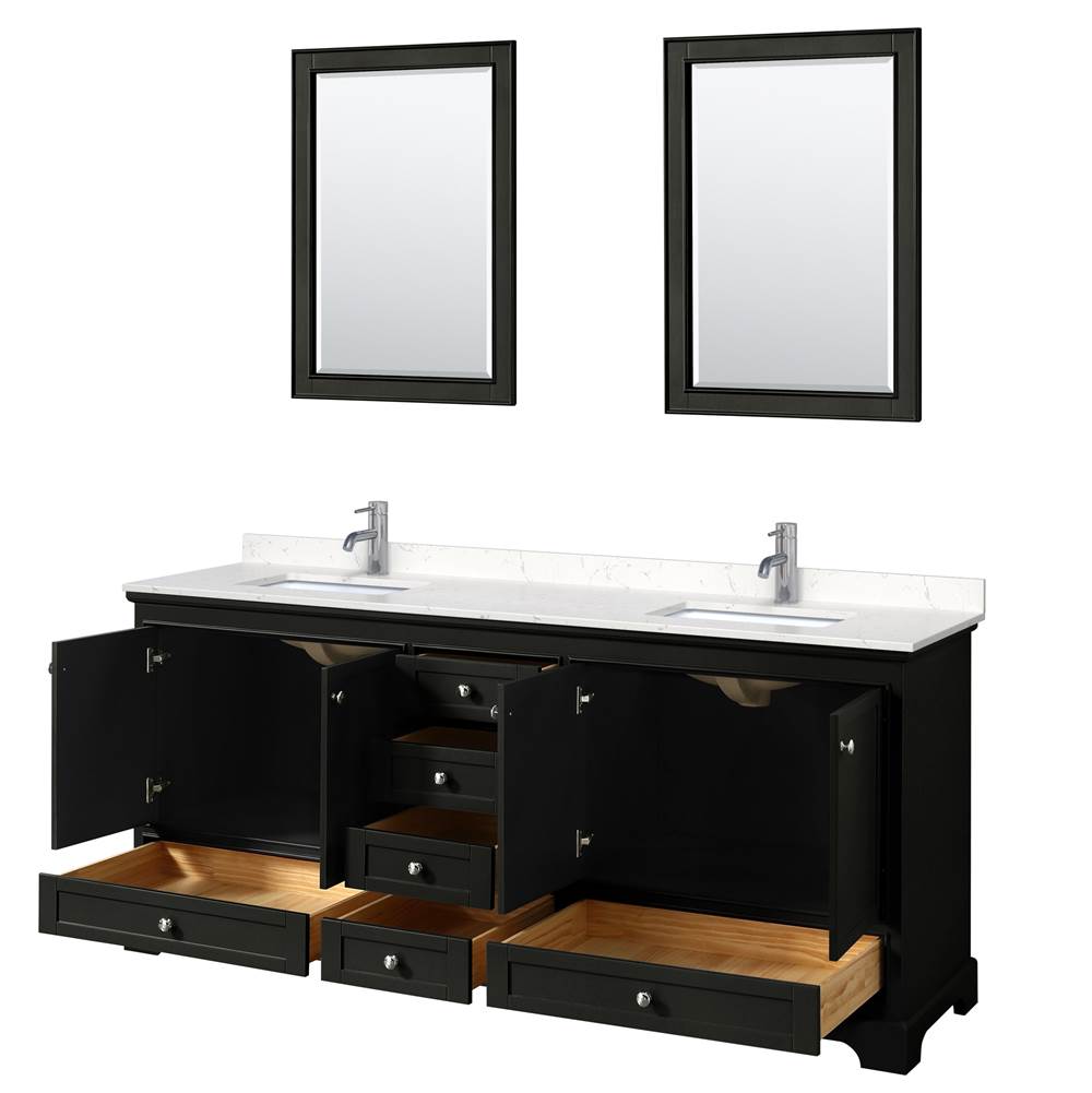 Deborah 80 Inch Double Bathroom Vanity in Dark Espresso, Carrara Cultured Marble Countertop, Undermount Square Sinks, 24 Inch Mirrors