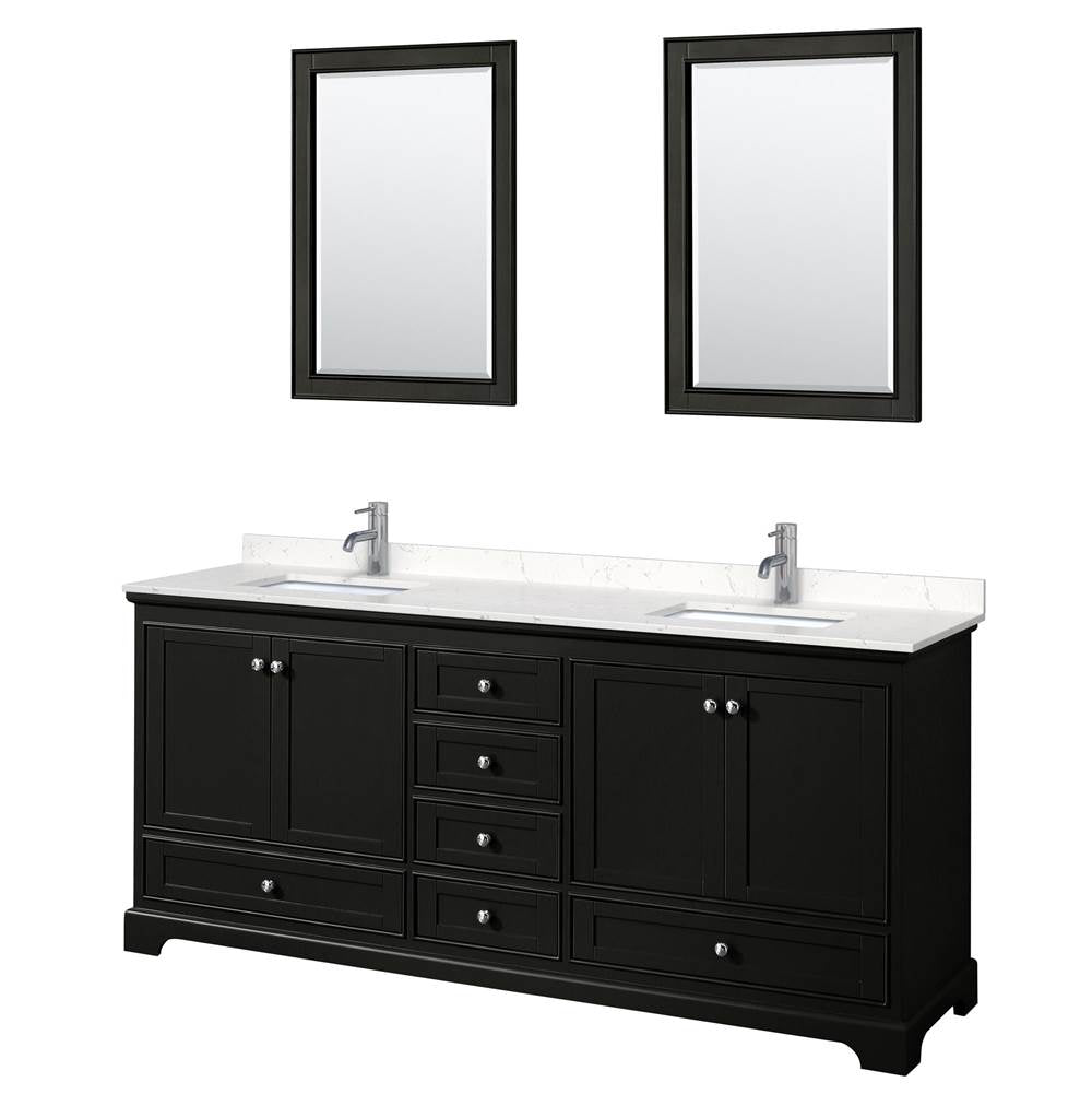 Wyndham Collection - Deborah 80 Inch Double Bathroom Vanity in Dark Espresso, Carrara Cultured Marble Countertop, Undermount Square Sinks, 24 Inch Mirrors