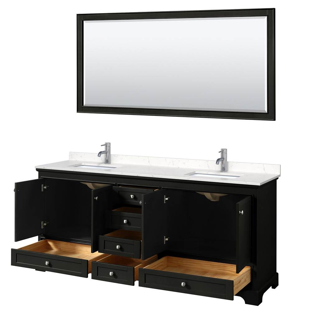 Deborah 80 Inch Double Bathroom Vanity in Dark Espresso, Carrara Cultured Marble Countertop, Undermount Square Sinks, 70 Inch Mirror