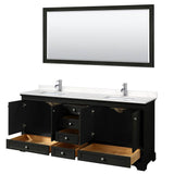 Deborah 80 Inch Double Bathroom Vanity in Dark Espresso, Carrara Cultured Marble Countertop, Undermount Square Sinks, 70 Inch Mirror
