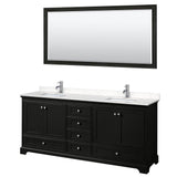 Wyndham Collection - Deborah 80 Inch Double Bathroom Vanity in Dark Espresso, Carrara Cultured Marble Countertop, Undermount Square Sinks, 70 Inch Mirror