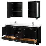 Deborah 80 Inch Double Bathroom Vanity in Dark Espresso, Carrara Cultured Marble Countertop, Undermount Square Sinks, Medicine Cabinets