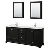 Wyndham Collection - Deborah 80 Inch Double Bathroom Vanity in Dark Espresso, Carrara Cultured Marble Countertop, Undermount Square Sinks, Medicine Cabinets
