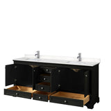 Deborah 80 Inch Double Bathroom Vanity in Dark Espresso, Carrara Cultured Marble Countertop, Undermount Square Sinks, No Mirrors