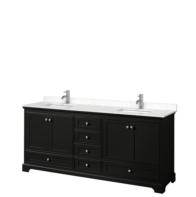 Wyndham Collection - Deborah 80 Inch Double Bathroom Vanity in Dark Espresso, Carrara Cultured Marble Countertop, Undermount Square Sinks, No Mirrors