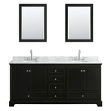 Deborah 80 Inch Double Bathroom Vanity in Dark Espresso, White Carrara Marble Countertop, Undermount Oval Sinks, and 24 Inch Mirrors