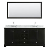 Deborah 80 Inch Double Bathroom Vanity in Dark Espresso, White Carrara Marble Countertop, Undermount Oval Sinks, and 70 Inch Mirror