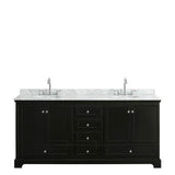 Deborah 80 Inch Double Bathroom Vanity in Dark Espresso, White Carrara Marble Countertop, Undermount Oval Sinks, and No Mirrors