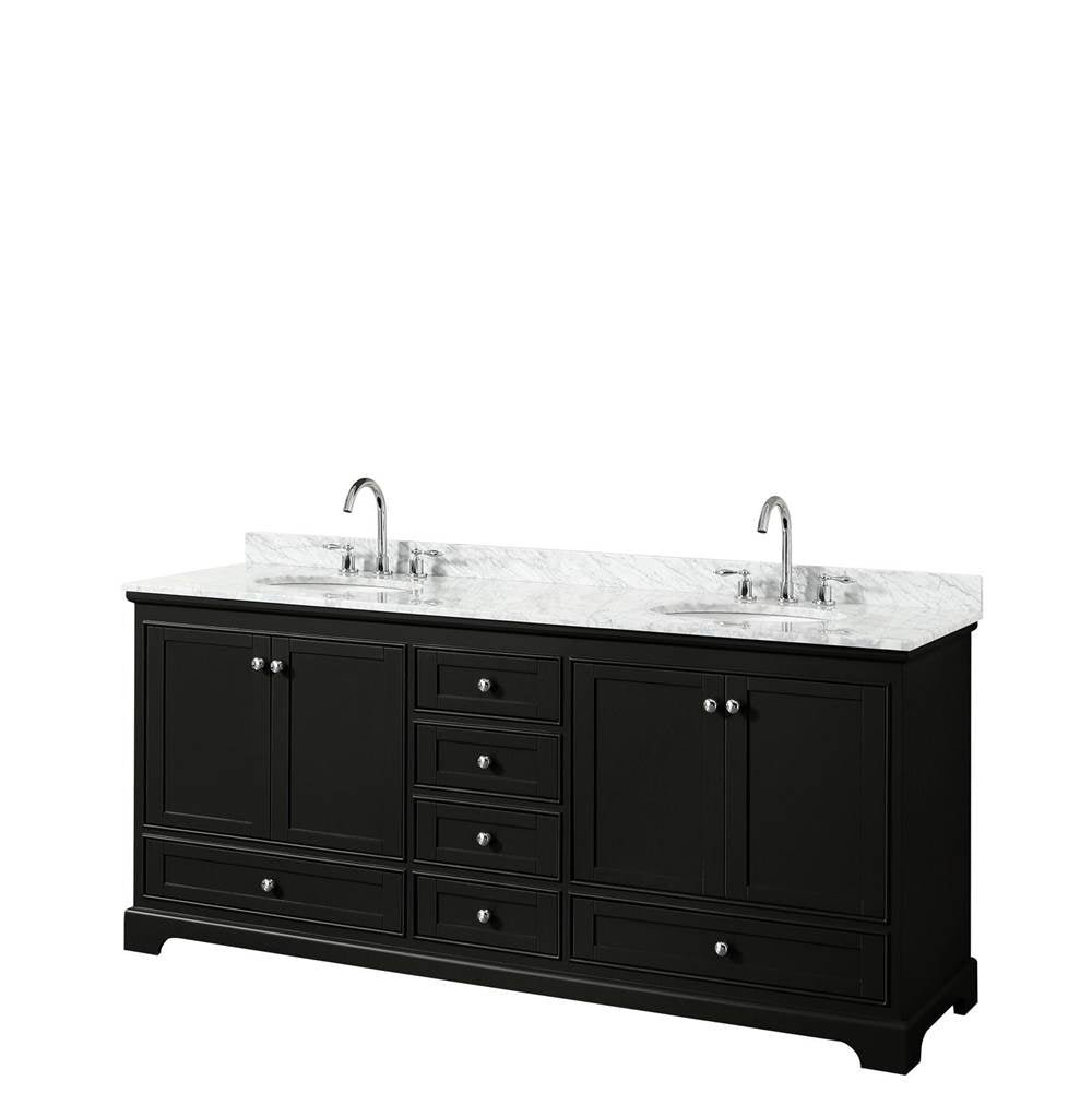 Wyndham Collection - Deborah 80 Inch Double Bathroom Vanity in Dark Espresso, White Carrara Marble Countertop, Undermount Oval Sinks, and No Mirrors - Dark Espresso
