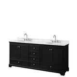 Wyndham Collection - Deborah 80 Inch Double Bathroom Vanity in Dark Espresso, White Carrara Marble Countertop, Undermount Oval Sinks, and No Mirrors - Dark Espresso