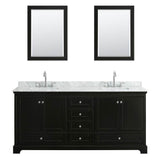 Deborah 80 Inch Double Bathroom Vanity in Dark Espresso, White Carrara Marble Countertop, Undermount Square Sinks, and 24 Inch Mirrors