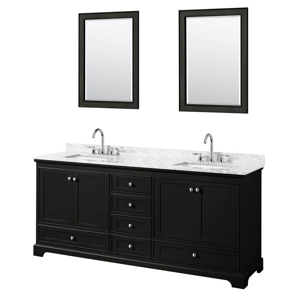 Wyndham Collection - Deborah 80 Inch Double Bathroom Vanity in Dark Espresso, White Carrara Marble Countertop, Undermount Square Sinks, and 24 Inch Mirrors - Dark Espresso