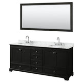 Wyndham Collection - Deborah 80 Inch Double Bathroom Vanity in Dark Espresso, White Carrara Marble Countertop, Undermount Square Sinks, and 70 Inch Mirror - Dark Espresso