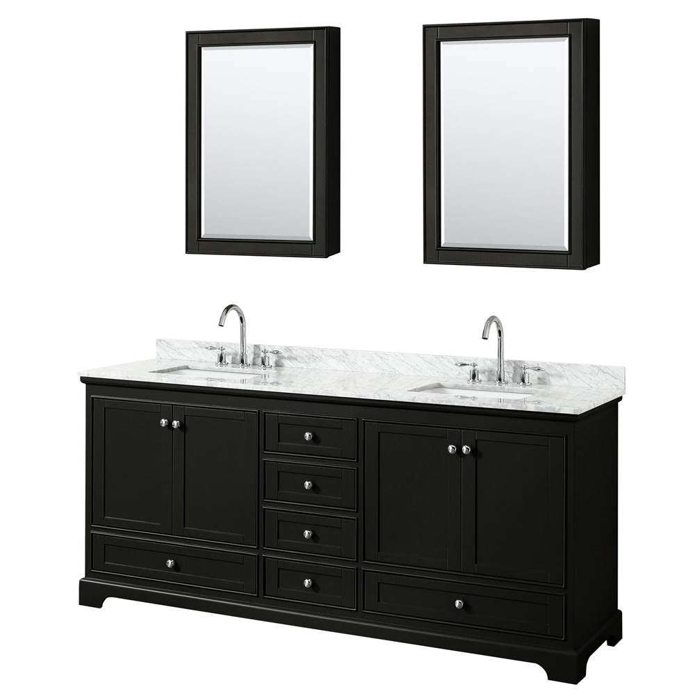 Wyndham Collection - Deborah 80 Inch Double Bathroom Vanity in Dark Espresso, White Carrara Marble Countertop, Undermount Square Sinks, and Medicine Cabinets - Dark Espresso
