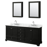 Wyndham Collection - Deborah 80 Inch Double Bathroom Vanity in Dark Espresso, White Carrara Marble Countertop, Undermount Square Sinks, and Medicine Cabinets - Dark Espresso