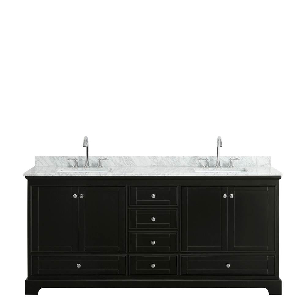 Deborah 80 Inch Double Bathroom Vanity in Dark Espresso, White Carrara Marble Countertop, Undermount Square Sinks, and No Mirrors