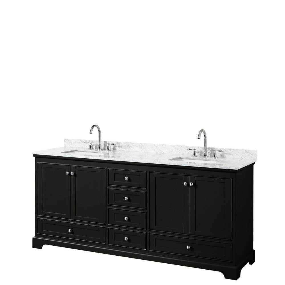 Wyndham Collection - Deborah 80 Inch Double Bathroom Vanity in Dark Espresso, White Carrara Marble Countertop, Undermount Square Sinks, and No Mirrors - Dark Espresso