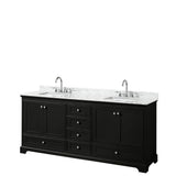 Wyndham Collection - Deborah 80 Inch Double Bathroom Vanity in Dark Espresso, White Carrara Marble Countertop, Undermount Square Sinks, and No Mirrors - Dark Espresso