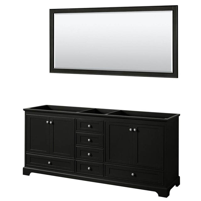 Wyndham Collection - Deborah 80 Inch Double Bathroom Vanity in Dark Espresso, No Countertop, No Sinks, and 70 Inch Mirror - Dark Espresso