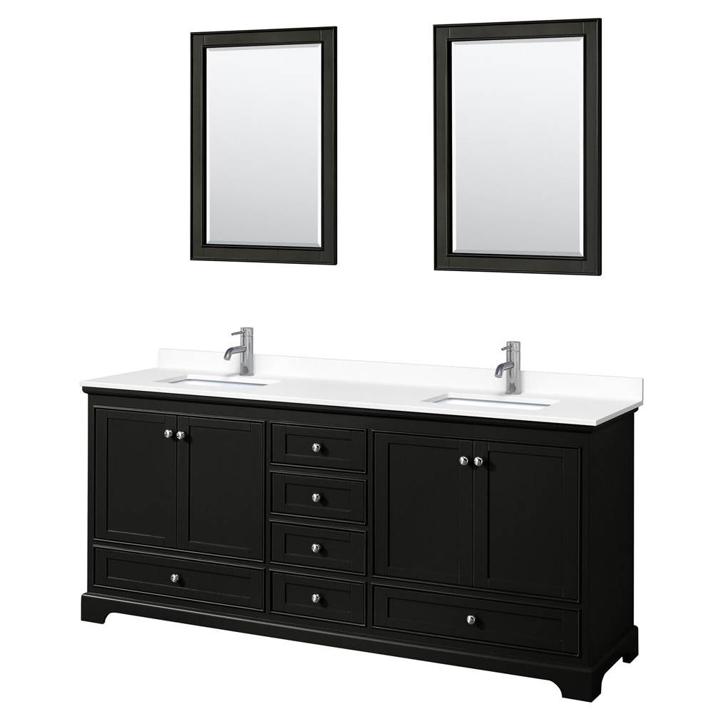 Wyndham Collection - Deborah 80 Inch Double Bathroom Vanity in Dark Espresso, White Cultured Marble Countertop, Undermount Square Sinks, 24 Inch Mirrors