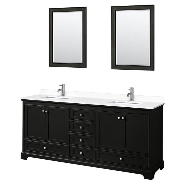 Wyndham Collection - Deborah 80 Inch Double Bathroom Vanity in Dark Espresso, White Cultured Marble Countertop, Undermount Square Sinks, 24 Inch Mirrors
