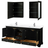 Deborah 80 Inch Double Bathroom Vanity in Dark Espresso, White Cultured Marble Countertop, Undermount Square Sinks, Medicine Cabinets