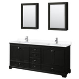 Wyndham Collection - Deborah 80 Inch Double Bathroom Vanity in Dark Espresso, White Cultured Marble Countertop, Undermount Square Sinks, Medicine Cabinets