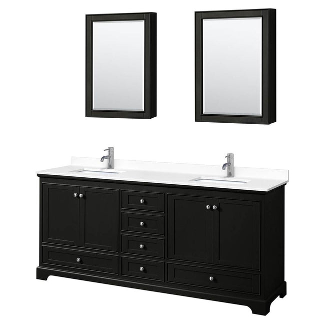 Wyndham Collection - Deborah 80 Inch Double Bathroom Vanity in Dark Espresso, White Cultured Marble Countertop, Undermount Square Sinks, Medicine Cabinets