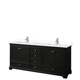 Wyndham Collection - Deborah 80 Inch Double Bathroom Vanity in Dark Espresso, White Cultured Marble Countertop, Undermount Square Sinks, No Mirrors