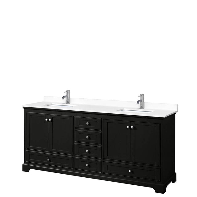 Wyndham Collection - Deborah 80 Inch Double Bathroom Vanity in Dark Espresso, White Cultured Marble Countertop, Undermount Square Sinks, No Mirrors
