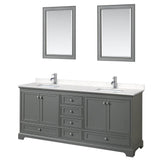 Wyndham Collection - Deborah 80 Inch Double Bathroom Vanity in Dark Gray, Carrara Cultured Marble Countertop, Undermount Square Sinks, 24 Inch Mirrors