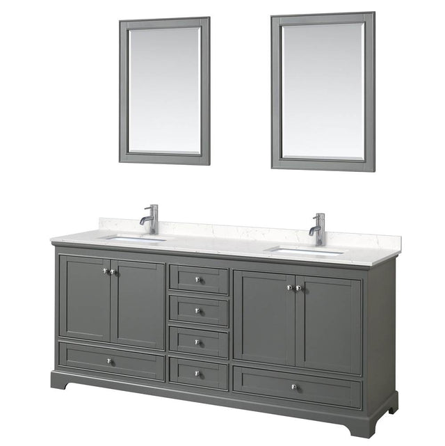Wyndham Collection - Deborah 80 Inch Double Bathroom Vanity in Dark Gray, Carrara Cultured Marble Countertop, Undermount Square Sinks, 24 Inch Mirrors