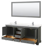 Deborah 80 Inch Double Bathroom Vanity in Dark Gray, Carrara Cultured Marble Countertop, Undermount Square Sinks, 70 Inch Mirror