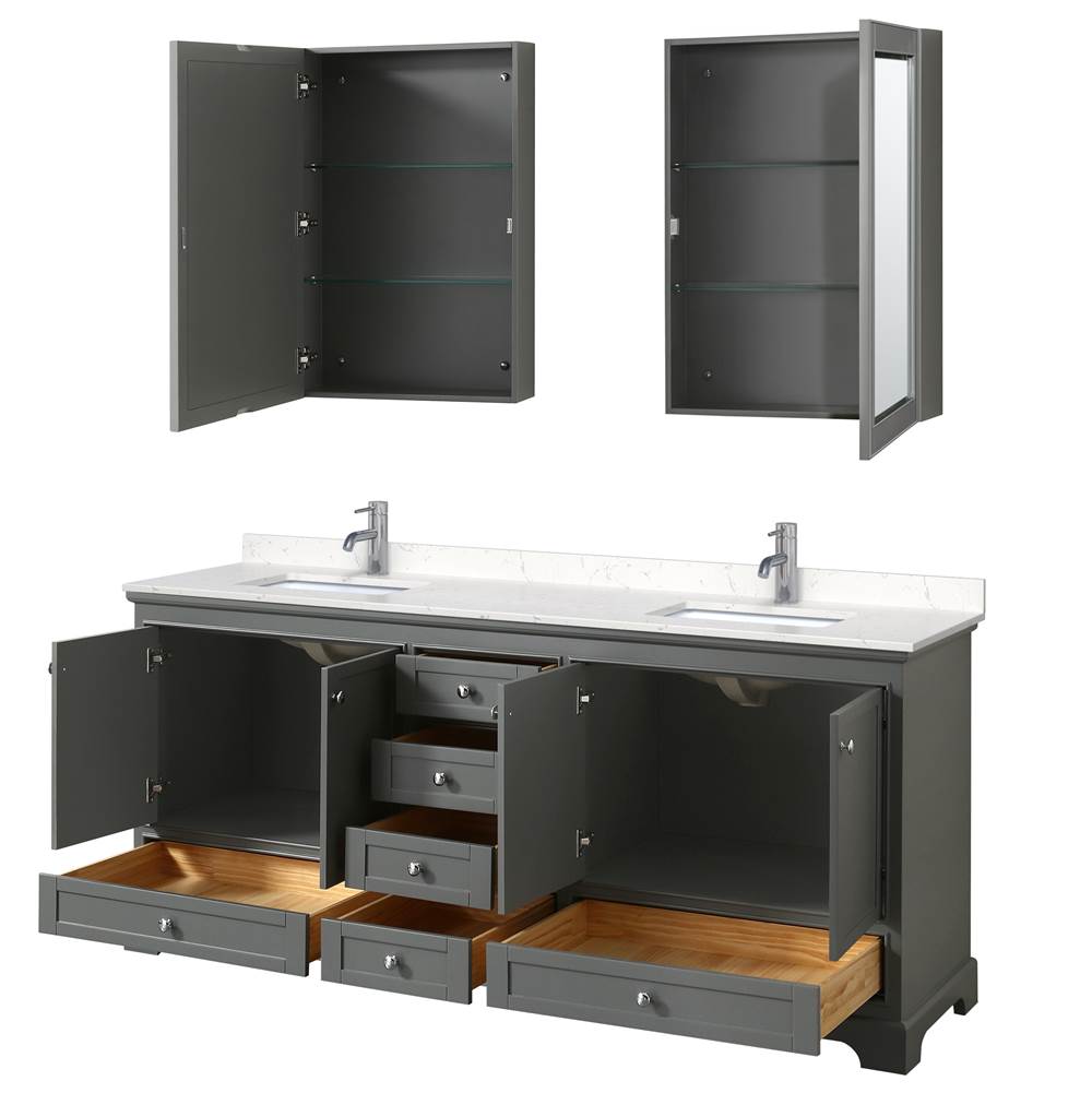 Deborah 80 Inch Double Bathroom Vanity in Dark Gray, Carrara Cultured Marble Countertop, Undermount Square Sinks, Medicine Cabinets